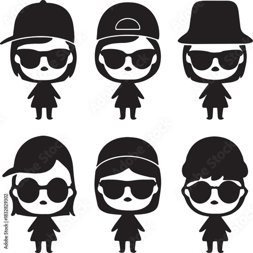 Collection of Stylized Chibi Characters with Hats and Sunglasses