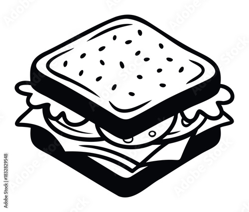 Simple graphic of a layered sandwich icon, perfect for food menus, restaurant branding, and online food delivery platforms seeking a clear and recognizable symbol for their offerings.