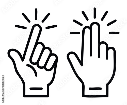 Intuitive gesture icons showing single finger tap and double finger tap gestures for interaction and control on digital devices, perfect for app interfaces and user guides.