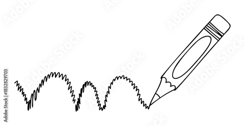 Hand drawn pencil creating a wavy line across a white space, perfect for educational, school, or creative concept representation.