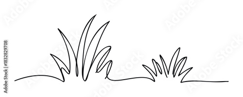 Minimalist continuous line drawing of sparse clumps of grass in a simple graphic style, ideal for nature themes and organic design projects.