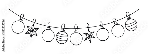 Festive Christmas garland with hanging ornaments and star shapes for holiday celebration decoration applications