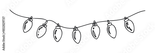 Festive string of Christmas lights in a playful doodle style perfect for holiday decorations and seasonal greetings.