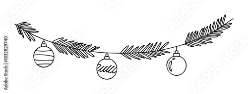 Festive fir garland with hanging ornaments and delicate branches evokes a joyful holiday celebration, perfect for seasonal greetings and winter decor projects.