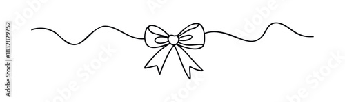 Simple black outline drawing of a decorative bow and ribbon border, ideal for embellishments, borders, and gift wrapping themes.