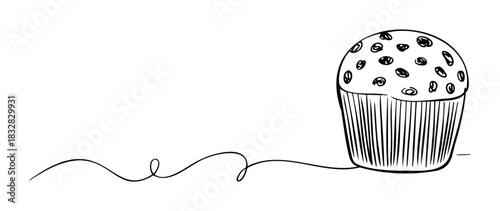 Whimsical Hand Drawn Muffin with Blueberry Topping and a Swirling Line for Food Blogs, Cafes, or Treat Businesses