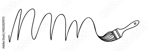 Black ink paintbrush stroke creating wavy lines with a textured brush head, perfect for visual projects requiring a manual touch and fluid motion.