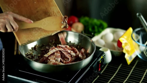 Italian pasta recipe. Traditional homemade pasta carbonara cooking