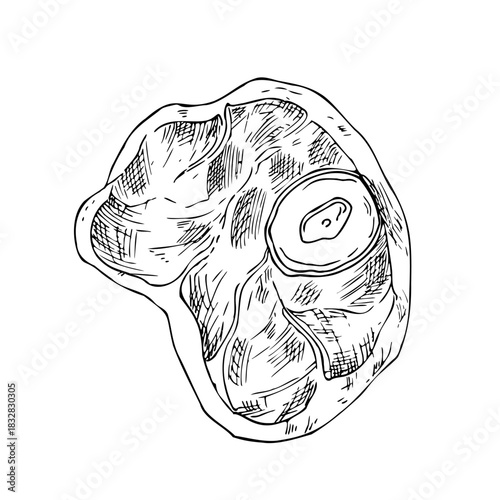Vector Beef steak. Graphic ink pork, ribeye, meet illustration, isolated on background. Hand drawn line sketch. For designers, prints, logo, icon, menu, postcards, holiday, covers
