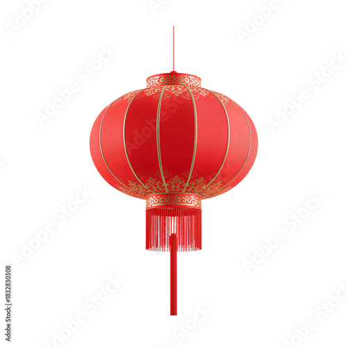 Elegant Red Lantern With Floral Design Hanging in a Bright Setting