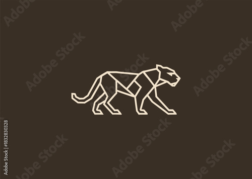 A geometric line jaguar logo created with sharp, angular strokes emphasizing its fierce eyes and sleek body, symbolizing speed, precision, and powerful agility