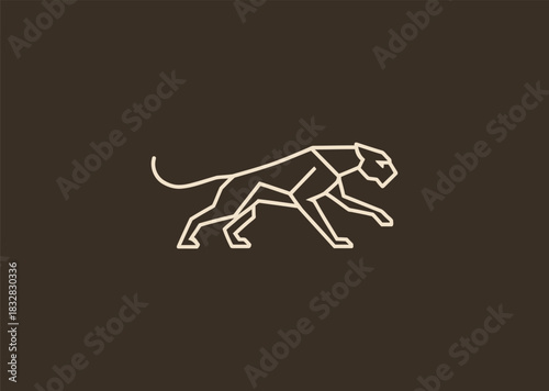 A geometric line jaguar logo created with sharp, angular strokes emphasizing its fierce eyes and sleek body, symbolizing speed, precision, and powerful agility