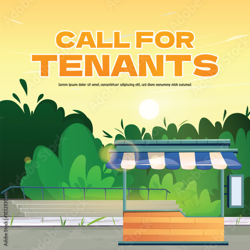 Promotional Advertising poster illustration with Pop-up Shop Cartoon style