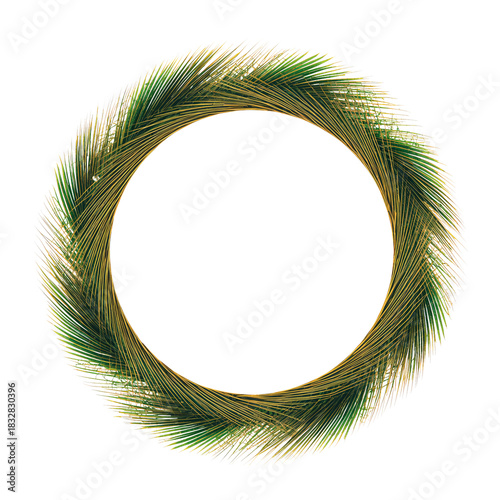 Decorative Green Wreath Made of Pine Leaves for Seasonal Celebrations and Hom...