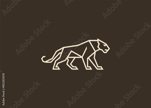 A geometric line jaguar logo created with sharp, angular strokes emphasizing its fierce eyes and sleek body, symbolizing speed, precision, and powerful agility
