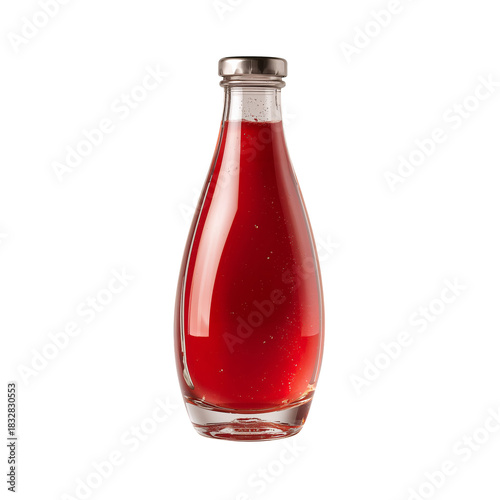 Refreshing Red Beverage in a Classic Glass Bottle on a White Background