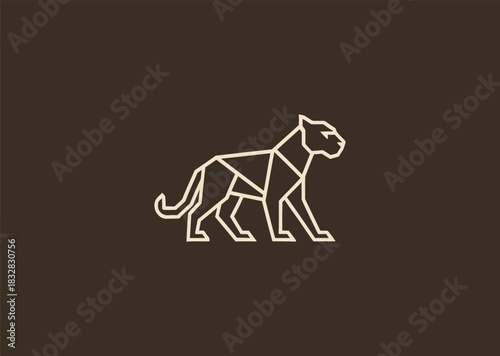 A geometric line jaguar logo created with sharp, angular strokes emphasizing its fierce eyes and sleek body, symbolizing speed, precision, and powerful agility