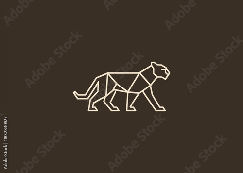 A geometric line jaguar logo created with sharp, angular strokes emphasizing its fierce eyes and sleek body, symbolizing speed, precision, and powerful agility