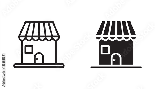 Shop icons set collection in Filled flat and thin line style.