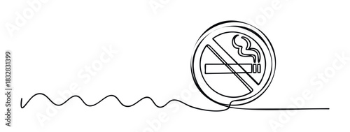 Stop smoking sign with smoke and wavy line symbolizing prohibition or health concerns, ideal for health campaigns and warning notices