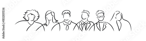 Minimalist outline portraits of diverse professionals in formal attire for business and team concepts, adaptable for corporate use.