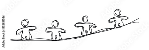 Four abstract figures ascend a diagonal line symbolizing progress and teamwork, ideal for business growth or personal development concepts.