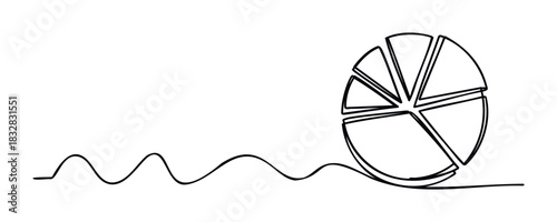 Stylized abstract pie chart graph with wavy line element representing growth or progress, ideal for business analytics and financial reporting visuals.