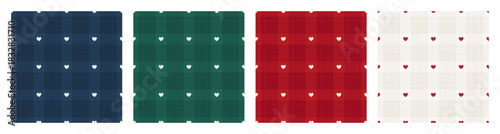 Set of checkered pattern with tiny white hearts. Plaid seamless backgrounds. Vintage gift wrapping paper for Christmas and holidays. Tartan plaid fabric. Vector illustration backdrop collection