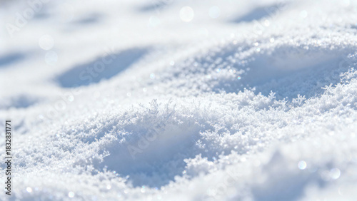 Fresh white snow texture glistening in sunlight, winter background with sparkling natural surface close-up 