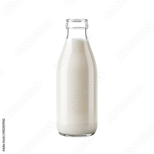 Fresh Milk in a Glass Bottle on a White Background