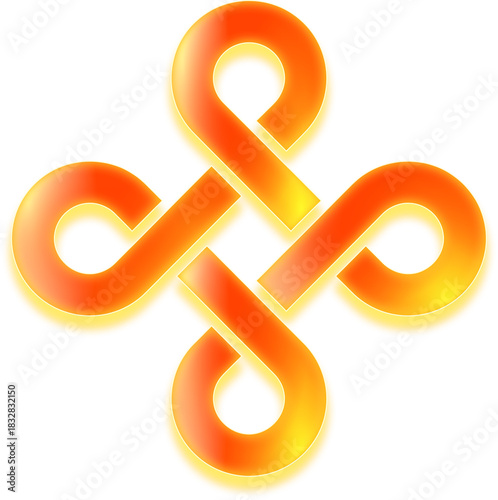 Red gold neon gradient mystic knot symbol of luck