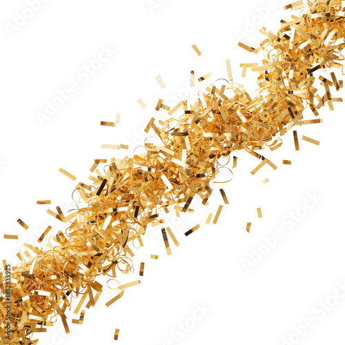 Gold Confetti Pieces Scattered on a White Background for Celebration and Deco...
