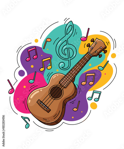 Ukulele music notes abstract colorful design