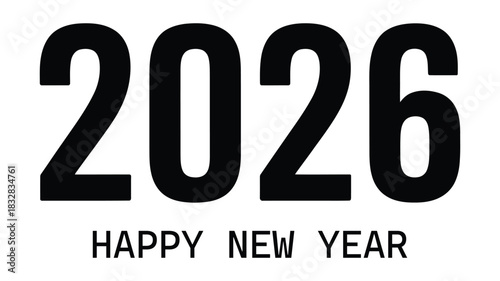 Clean and modern 2026 happy new year typography design featuring bold black numbers and minimal layout ideal for festive greetings, celebration and holiday themes