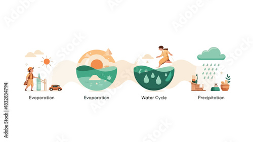 Minimalist graphic design featuring a stylized representation of water in vibrant colors and clean lines