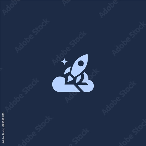 Cloud and rocket logo with bold dark shape and minimal modern style.