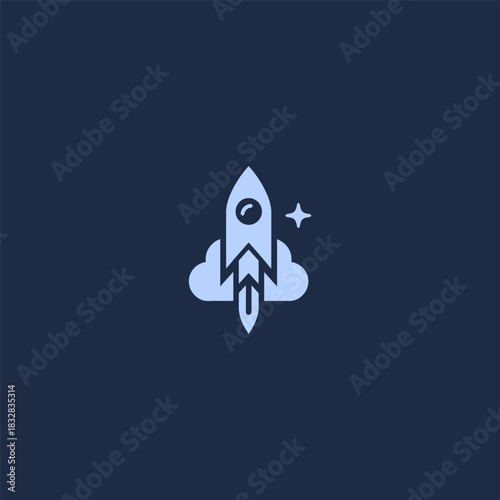 Cloud and rocket logo with bold dark shape and minimal modern style.