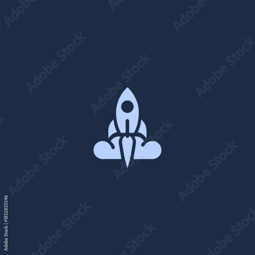 Cloud and rocket logo with bold dark shape and minimal modern style.