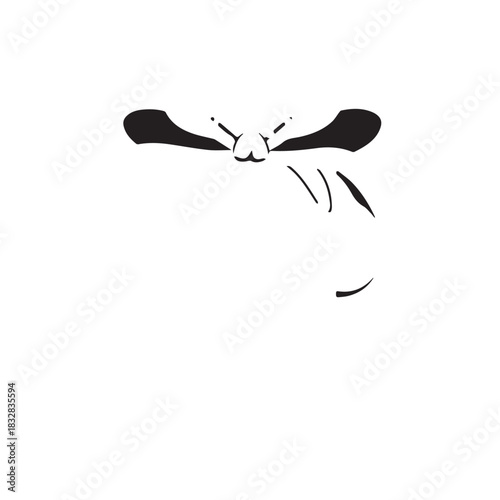 Minimal abstract black eyes and partial mouth expression illustration on white background.