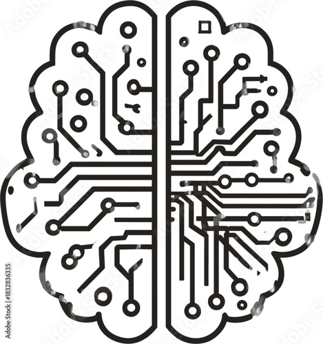 Stylized Brain Circuit Board with Neural Network Connections technology artificial intelligence