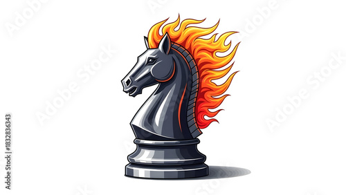 Fiery Knight: A Chess Piece with Flaming Mane, Symbolizing Strategy, Power, and Intense Competition in Games