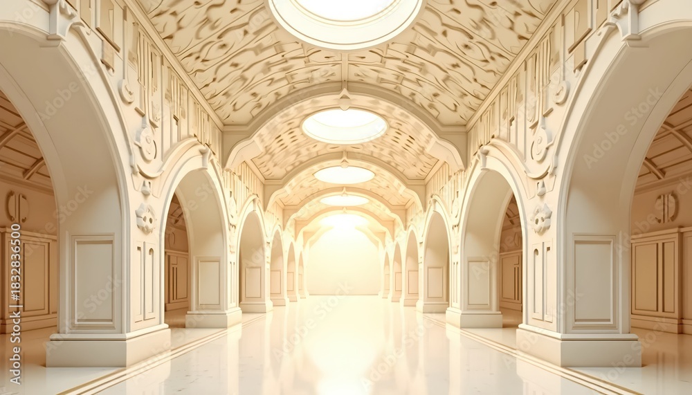 Fototapeta premium Layered Arch Geometry Enhanced by Distinct Golden Vertical Line Patterns