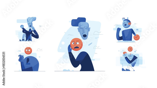 Abstract visual representation of diverse human emotions using vibrant colors and geometric shapes