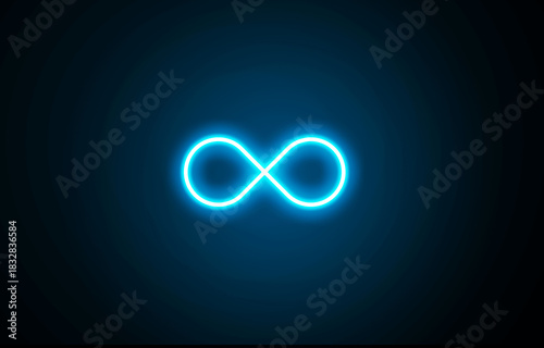 Neon glowing Infinity icon sign symbol on black background. Neon Infinity, eternity,colorful infinite, endless, loop symbols. Unlimited infinity collection icons flat style.