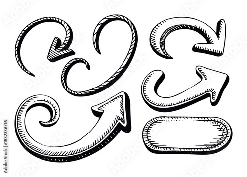 Set of handdrawn doodle arrows and shapes for your project, perfect for presentations, infographics, and web content highlighting direction and ideas.