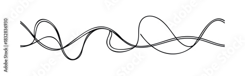Black abstract curved lines with flowing movement suggest dynamic pathways or elegant organic shapes suitable for modern graphic overlays and motion graphics projects.