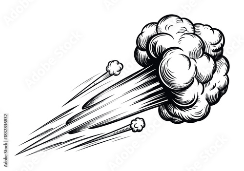 Dynamic comic book style explosion with speed lines and smoke trails, perfect for action sequences, motion graphics, and dynamic visual effects in media projects.