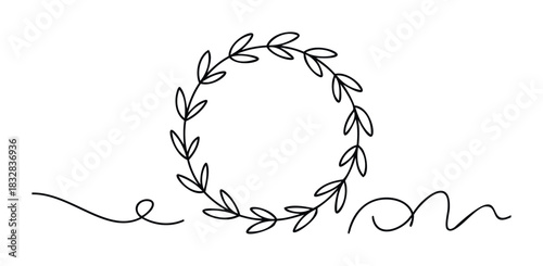 Delicate botanical wreath with flowing decorative lines creating an elegant organic border for invitations, branding, or seasonal celebrations, adaptable for feminine themes.