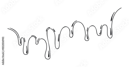 Black dripping liquid lines with rounded shapes flowing downwards representing fluid movement or paint strokes, perfect for graphic assets and abstract visual themes.