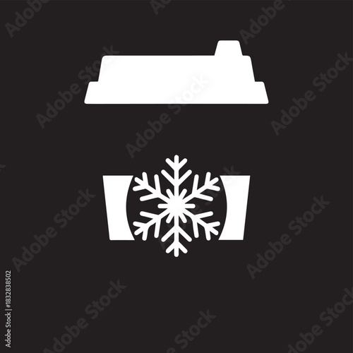 Minimalist cold icon with snowflake and lid design on dark background.
